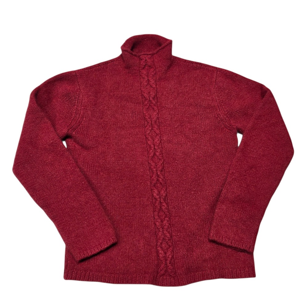Mariele Waithe 100% Cashmere Red Mock Neck Cable Knit Sweater Size M READ